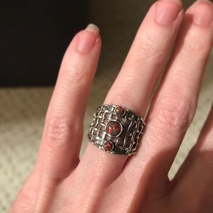 FIRE OPAL TRIO Sterling Wide Band Silver Ring NEW7